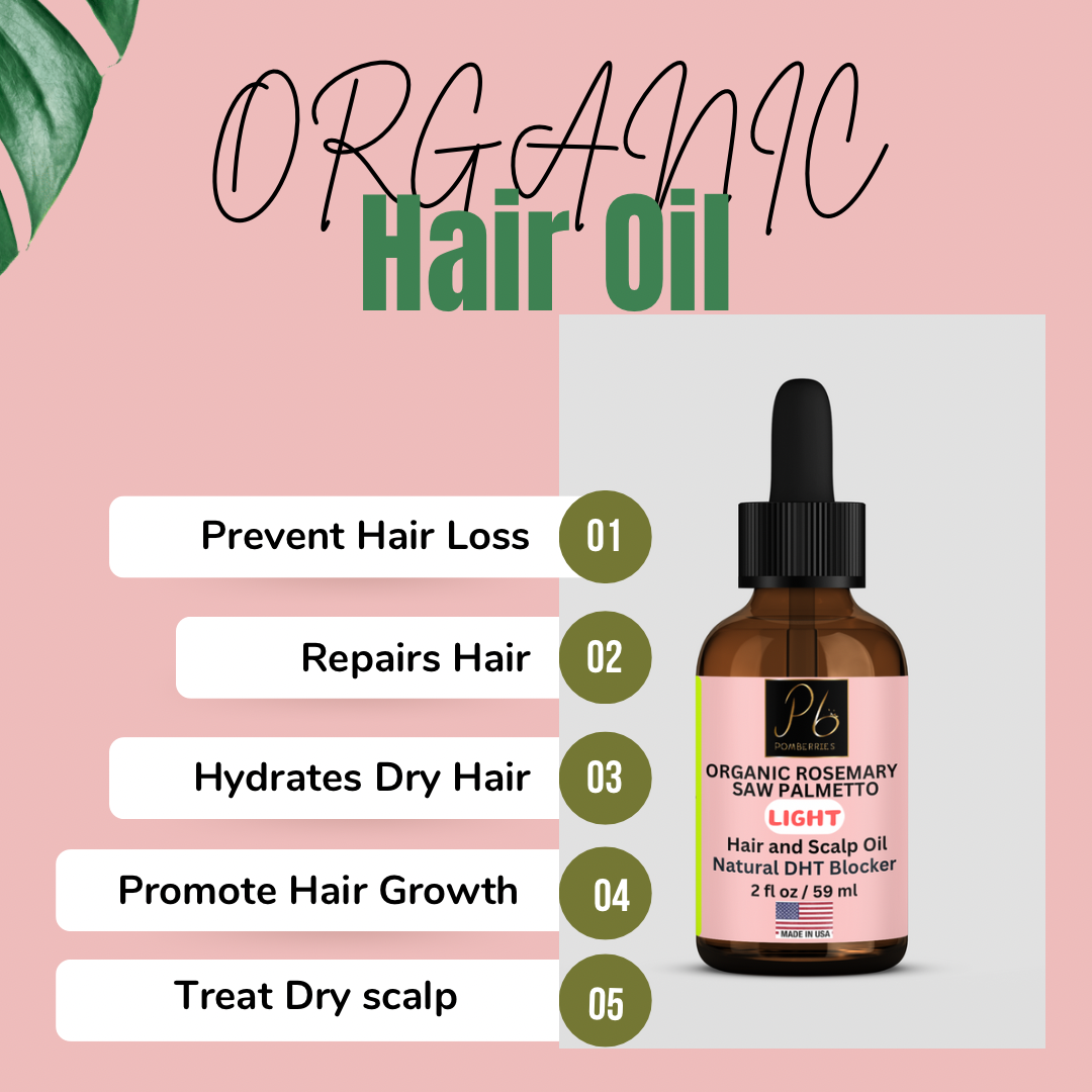 Organic Rosemary Saw Palmetto Light Scalp & Hair Strengthening Oil with Carrot Seed Oil, Apricot, Argan, Amla, Marula and Vitamin E 2 fl oz