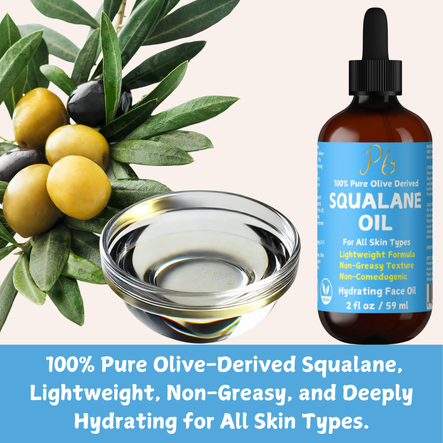 Squalane Oil Derived from Organic Olives, Moisturizer for Face, Skin & Hair, Face Oil, Anti-Aging, Plumping, Firming, Natural Body Oil, Squalne Oil for Face, Vegan 2 fl oz ( MADE IN USA )