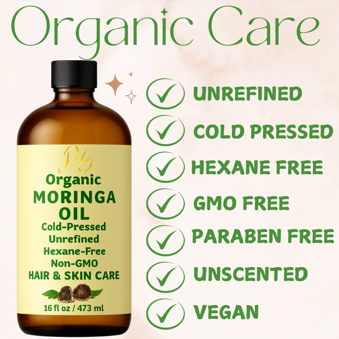 Organic Moringa Oil – 16 fl oz Bulk Size | Cold-Pressed & Unrefined | Anti-Aging Facial Oil | Wrinkle Reduction, Skin Firming, Hair & Scalp Moisturizer | Glass Bottle with Pump