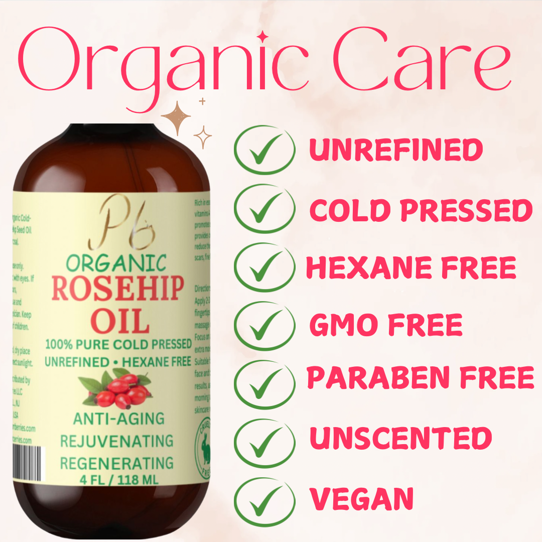 Organic Rosehip Oil for Face & Skin – 4 fl oz | Cold-Pressed Rose Hip Seed Oil | Anti-Aging Facial Oil | Reduces Wrinkles | Rich in Vitamin C, Retinol & Fatty Acids | Glass Bottle