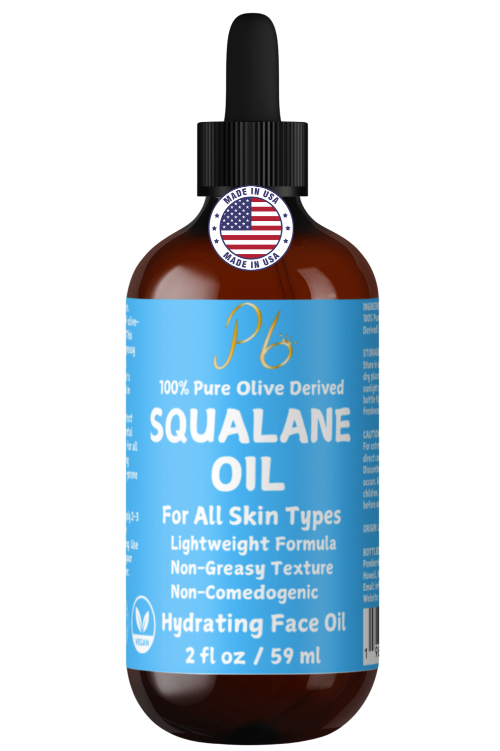 Squalane Oil Derived from Organic Olives, Moisturizer for Face, Skin & Hair, Face Oil, Anti-Aging, Plumping, Firming, Natural Body Oil, Squalne Oil for Face, Vegan 2 fl oz ( MADE IN USA )
