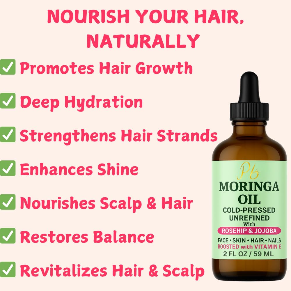 Moringa Oil Face Serum for Women with Rosehip, Jojoba & Vitamin E – Cold-Pressed, Unrefined & Lightweight Face Oil Serum – Hydrating, Anti-Aging & Moisturizing Skin Care for Healthy-Looking Skin