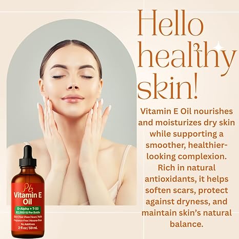 Vitamin E Oil – 82,000 IU | Broad-Spectrum Tocopherols (D-Alpha, Gamma, Beta, Delta) | Scar, Stretch Mark & Dry Skin Care | Face, Hair, Body & Massage – 2 fl oz Glass Bottle, Made in USA