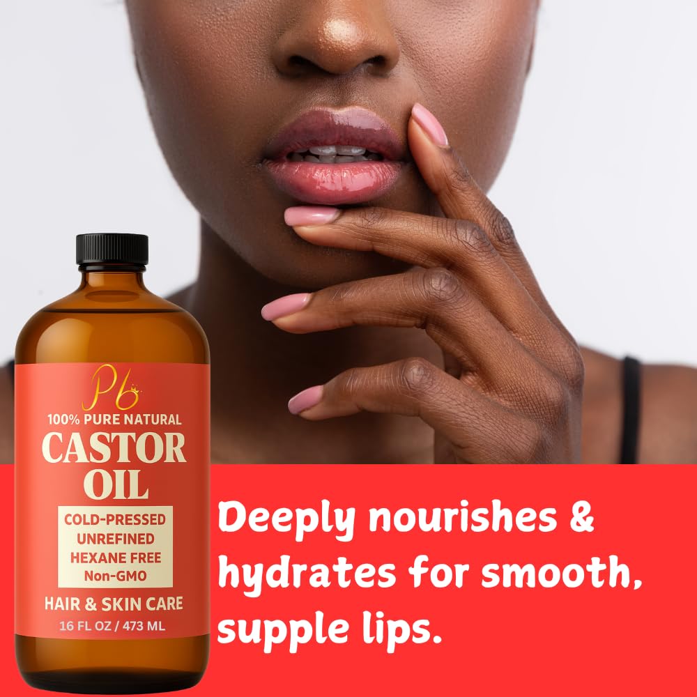 Castor Oil – 16 fl oz Glass Bottle with Pump | 100% Pure, Cold-Pressed, Unrefined, Hair Growth Oil, Eyelash & Eyebrow Serum, Skin & Scalp Moisturizer, Carrier Oil & Castor Oil Pack Wraps
