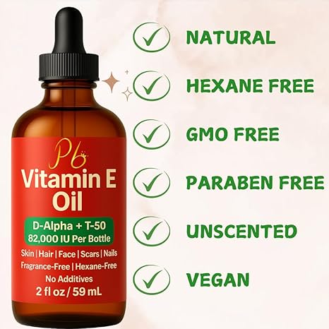 Vitamin E Oil – 82,000 IU | Broad-Spectrum Tocopherols (D-Alpha, Gamma, Beta, Delta) | Scar, Stretch Mark & Dry Skin Care | Face, Hair, Body & Massage – 2 fl oz Glass Bottle, Made in USA