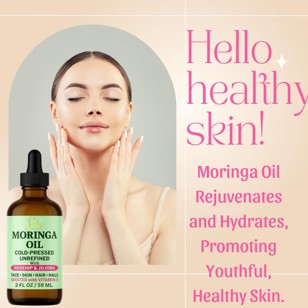 Moringa Oil Face Serum for Women with Rosehip, Jojoba & Vitamin E – Cold-Pressed, Unrefined & Lightweight Face Oil Serum – Hydrating, Anti-Aging & Moisturizing Skin Care for Healthy-Looking Skin