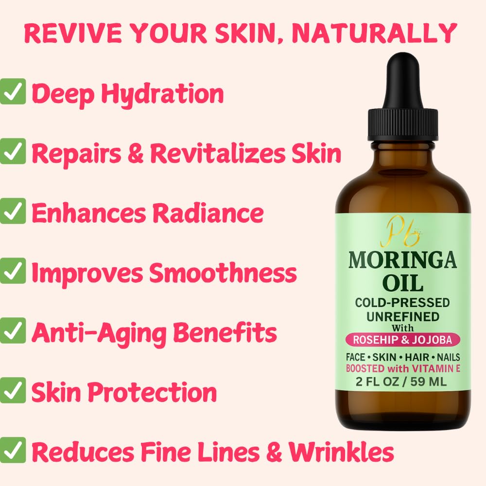Moringa Oil Face Serum for Women with Rosehip, Jojoba & Vitamin E – Cold-Pressed, Unrefined & Lightweight Face Oil Serum – Hydrating, Anti-Aging & Moisturizing Skin Care for Healthy-Looking Skin