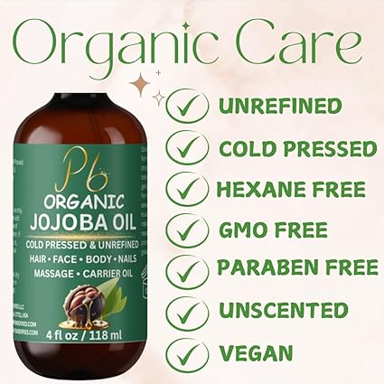 Organic Golden Jojoba Oil – 4 fl oz | Cold-Pressed & Unrefined | Face, Hair & Skin Moisturizer | Non-Comedogenic, Fast-Absorbing | Pure Carrier Oil in Amber Glass Bottle