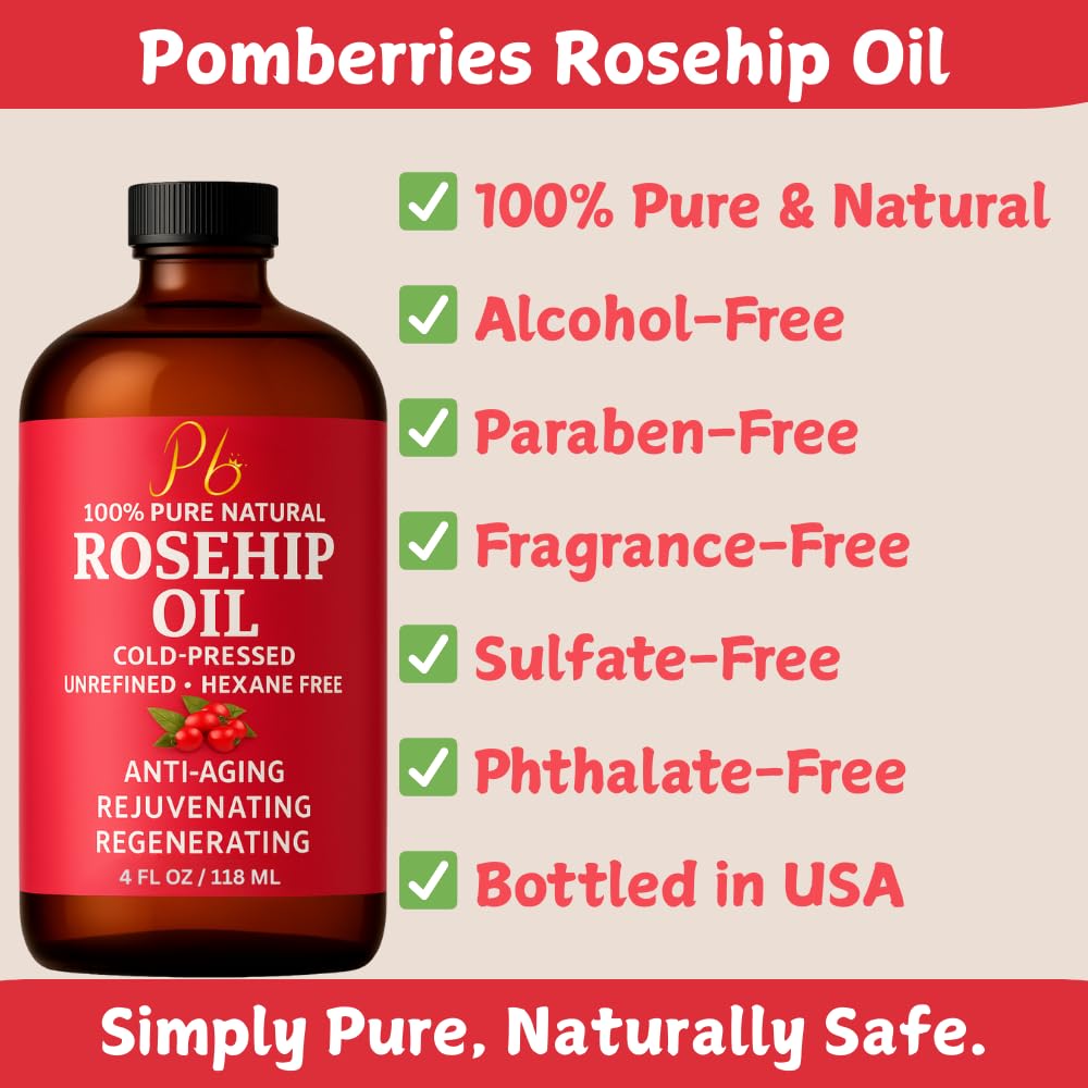 Rosehip Oil – Cold-Pressed & Unrefined, Rosehip Oil for Face, Skin & Hair – Rose hip oil for Scars, Wrinkles, Stretch Marks, Daily Hydration & Gua Sha Massage, 4 fl oz