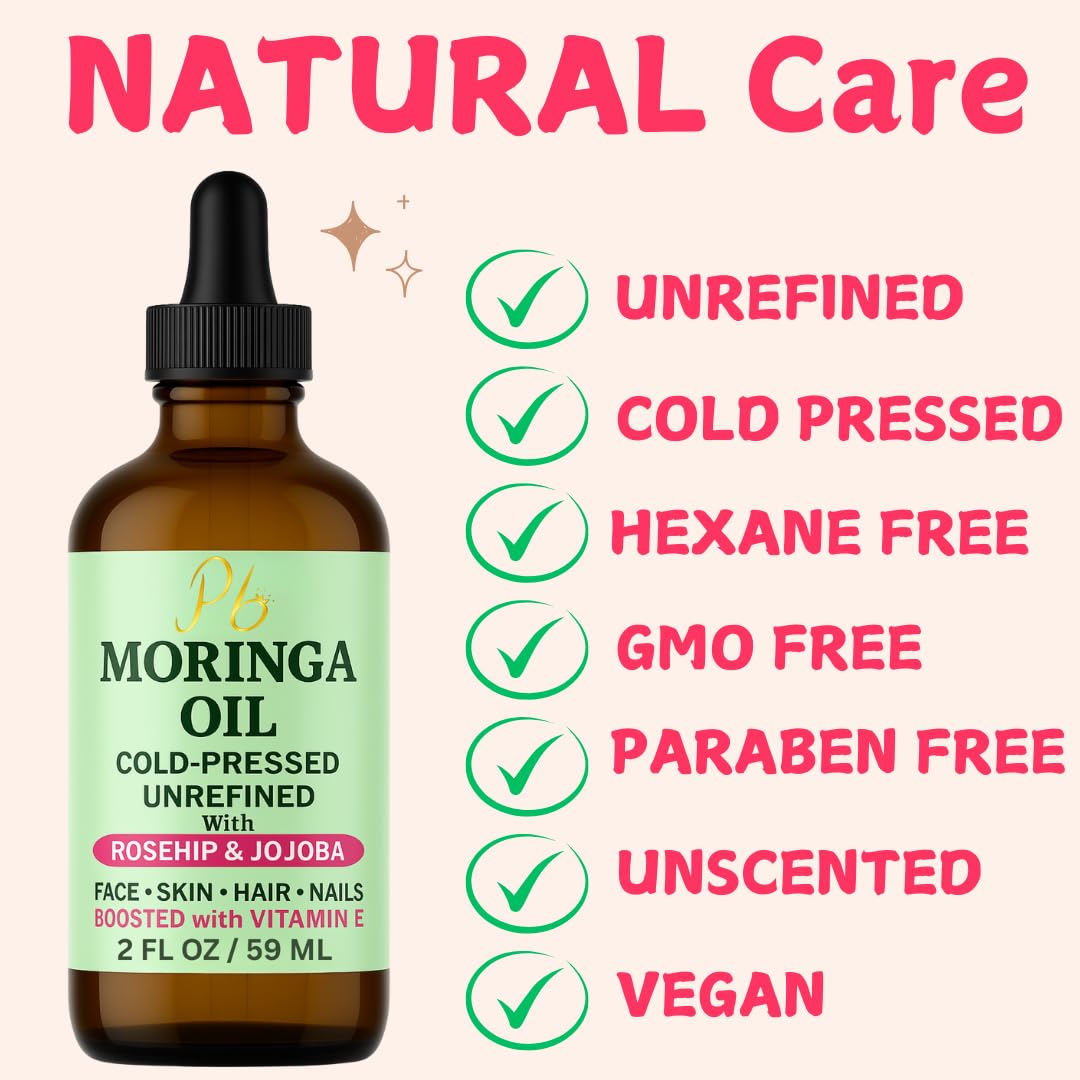 Moringa Oil Face Serum for Women with Rosehip, Jojoba & Vitamin E – Cold-Pressed, Unrefined & Lightweight Face Oil Serum – Hydrating, Anti-Aging & Moisturizing Skin Care for Healthy-Looking Skin