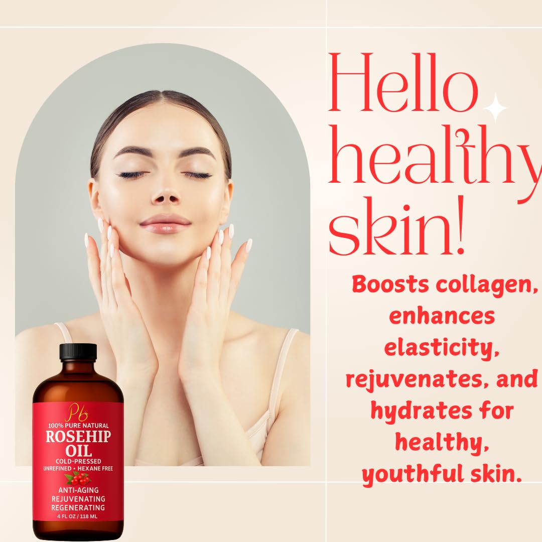 Rosehip Oil – Cold-Pressed & Unrefined, Rosehip Oil for Face, Skin & Hair – Rose hip oil for Scars, Wrinkles, Stretch Marks, Daily Hydration & Gua Sha Massage, 4 fl oz