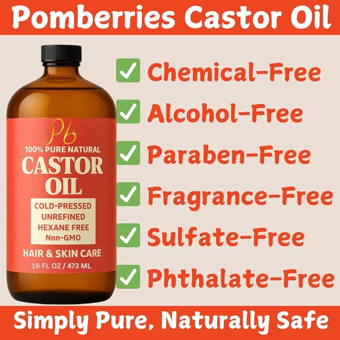 Castor Oil – 16 fl oz Glass Bottle with Pump | 100% Pure, Cold-Pressed, Unrefined, Hair Growth Oil, Eyelash & Eyebrow Serum, Skin & Scalp Moisturizer, Carrier Oil & Castor Oil Pack Wraps