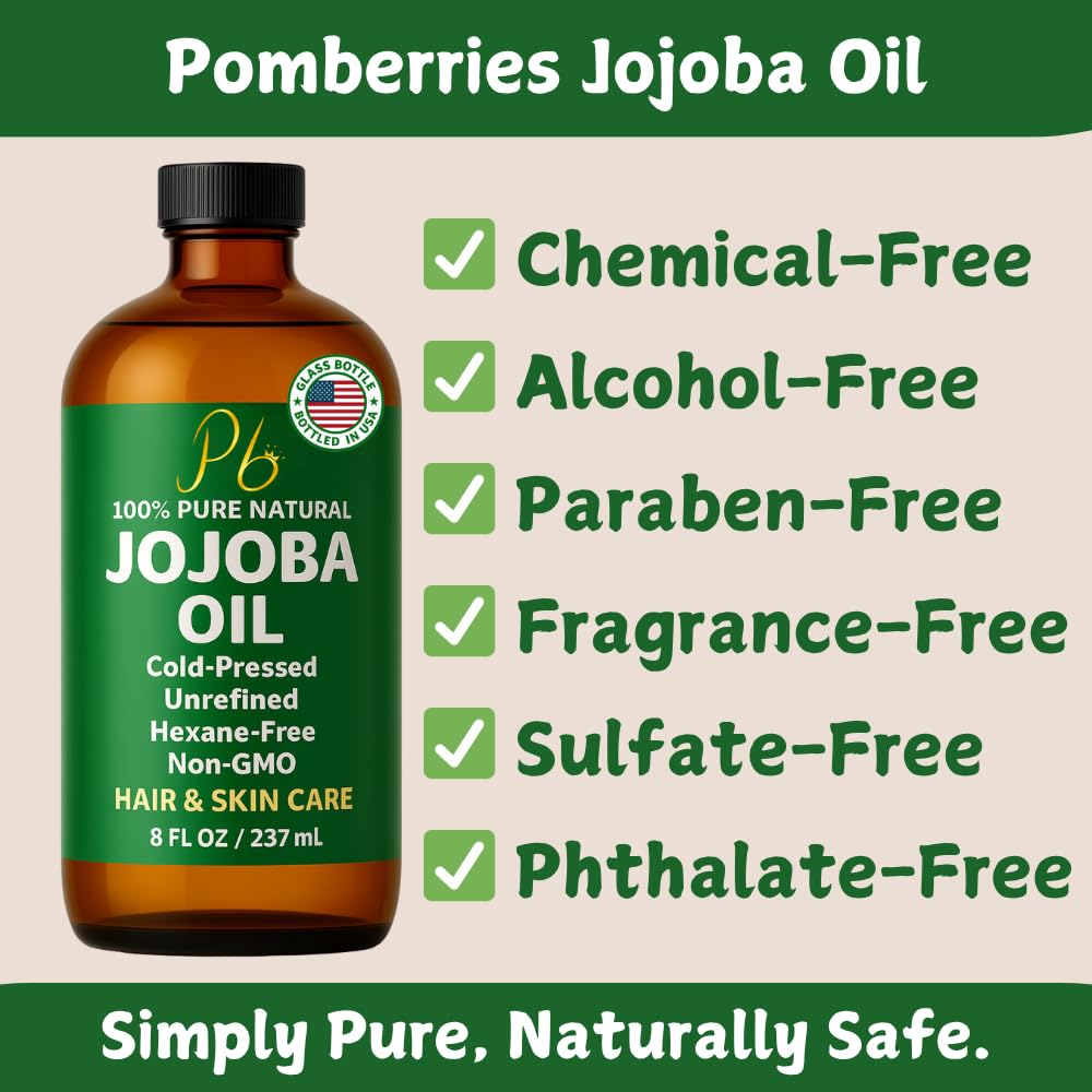 Jojoba Oil – 8 fl oz Glass Bottle – Cold-Pressed, Unrefined & Hexane-Free Jojoba Oil for Hair, Skin & Face – Natural Moisturizer & Lightweight Carrier Oil for Essential Oils, Scalp Care & Massage