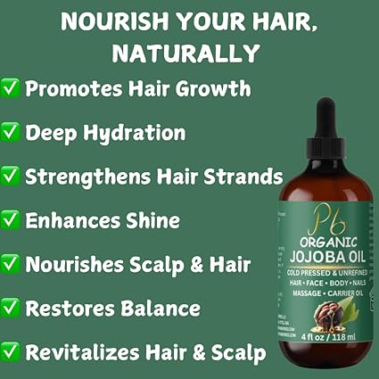 Organic Golden Jojoba Oil – 4 fl oz | Cold-Pressed & Unrefined | Face, Hair & Skin Moisturizer | Non-Comedogenic, Fast-Absorbing | Pure Carrier Oil in Amber Glass Bottle