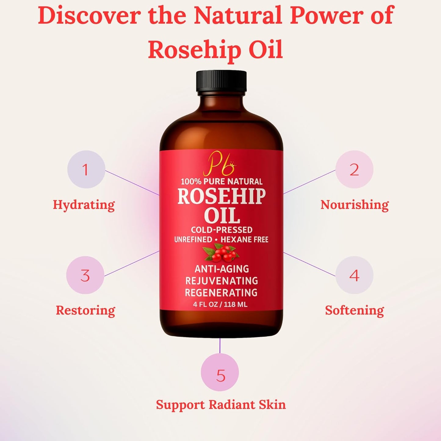 Rosehip Oil – Cold-Pressed & Unrefined, Rosehip Oil for Face, Skin & Hair – Rose hip oil for Scars, Wrinkles, Stretch Marks, Daily Hydration & Gua Sha Massage, 4 fl oz