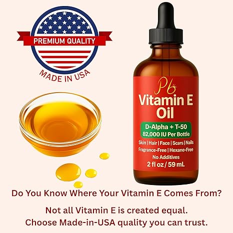 Vitamin E Oil – 82,000 IU | Broad-Spectrum Tocopherols (D-Alpha, Gamma, Beta, Delta) | Scar, Stretch Mark & Dry Skin Care | Face, Hair, Body & Massage – 2 fl oz Glass Bottle, Made in USA