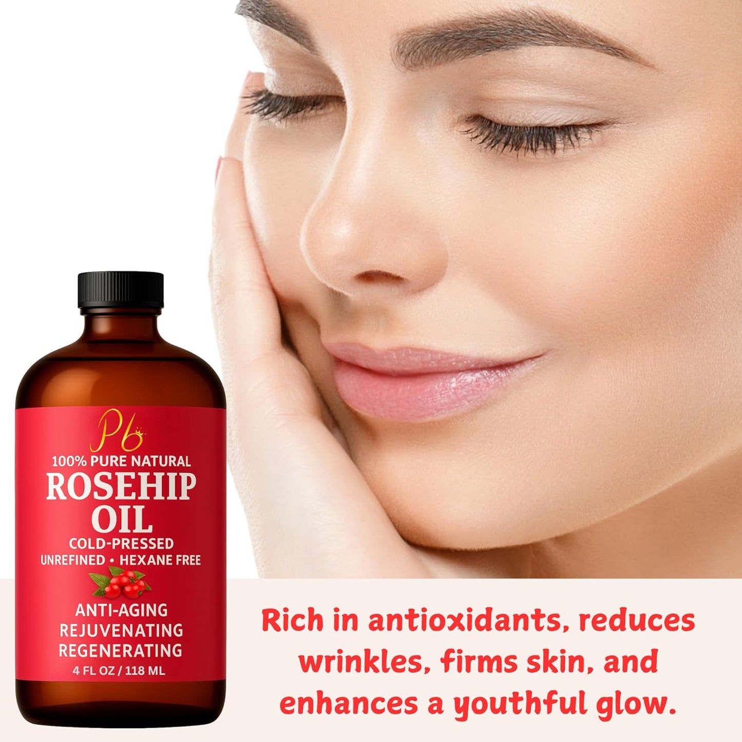 Rosehip Oil – Cold-Pressed & Unrefined, Rosehip Oil for Face, Skin & Hair – Rose hip oil for Scars, Wrinkles, Stretch Marks, Daily Hydration & Gua Sha Massage, 4 fl oz