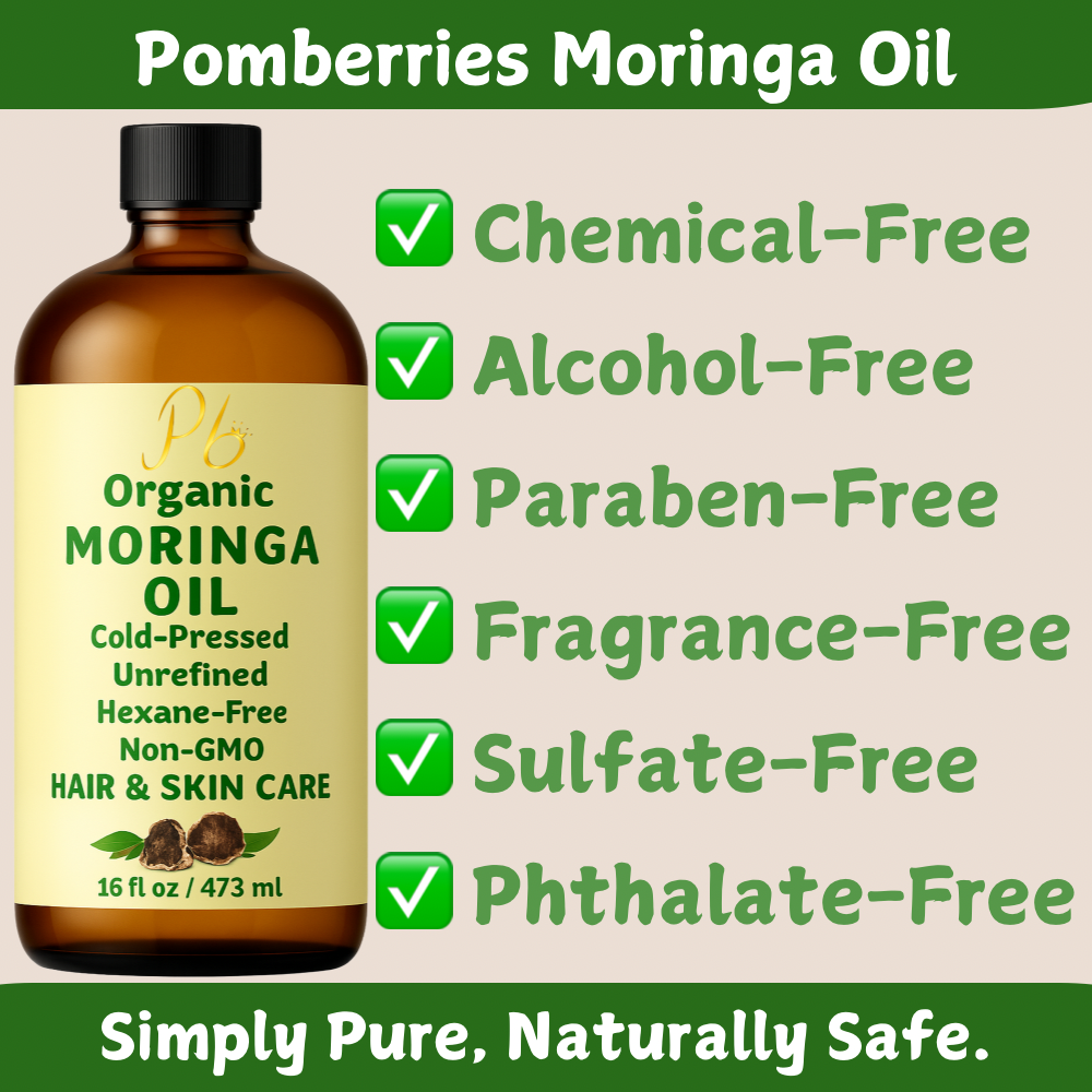 Organic Moringa Oil – 16 fl oz Bulk Size | Cold-Pressed & Unrefined | Anti-Aging Facial Oil | Wrinkle Reduction, Skin Firming, Hair & Scalp Moisturizer | Glass Bottle with Pump