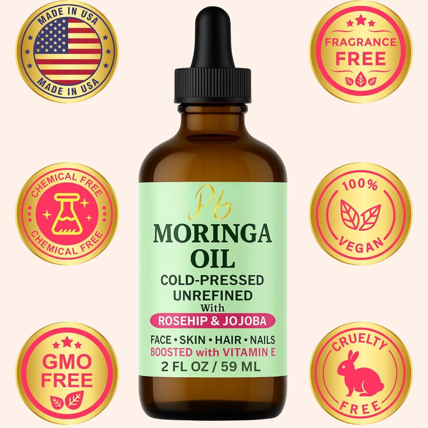 Moringa Oil Face Serum for Women with Rosehip, Jojoba & Vitamin E – Cold-Pressed, Unrefined & Lightweight Face Oil Serum – Hydrating, Anti-Aging & Moisturizing Skin Care for Healthy-Looking Skin