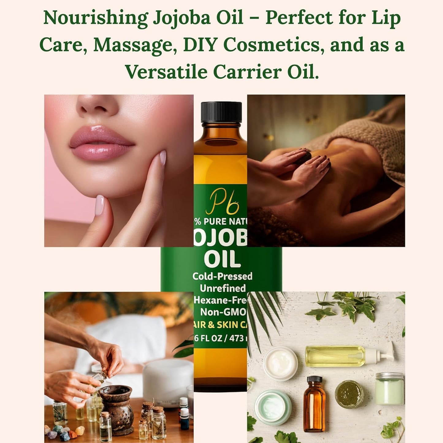 Jojoba Oil – 16 fl oz Glass Bottle with Pump – Cold-Pressed, Unrefined & Hexane-Free Jojoba Oil for Hair, Skin & Face – Natural Moisturizer & Lightweight Carrier Oil for Essential Oils & Massage