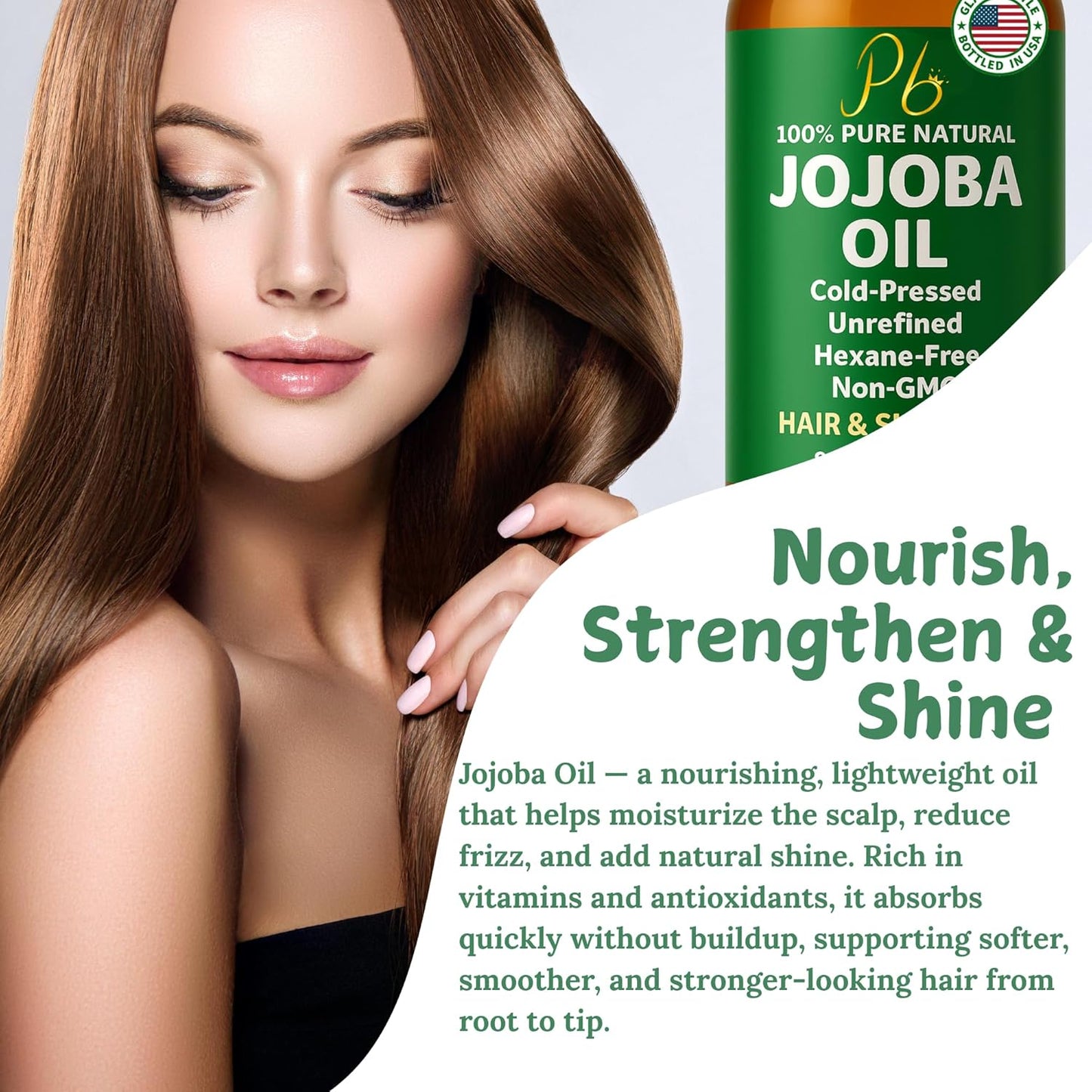 Jojoba Oil – 8 fl oz Glass Bottle – Cold-Pressed, Unrefined & Hexane-Free Jojoba Oil for Hair, Skin & Face – Natural Moisturizer & Lightweight Carrier Oil for Essential Oils, Scalp Care & Massage
