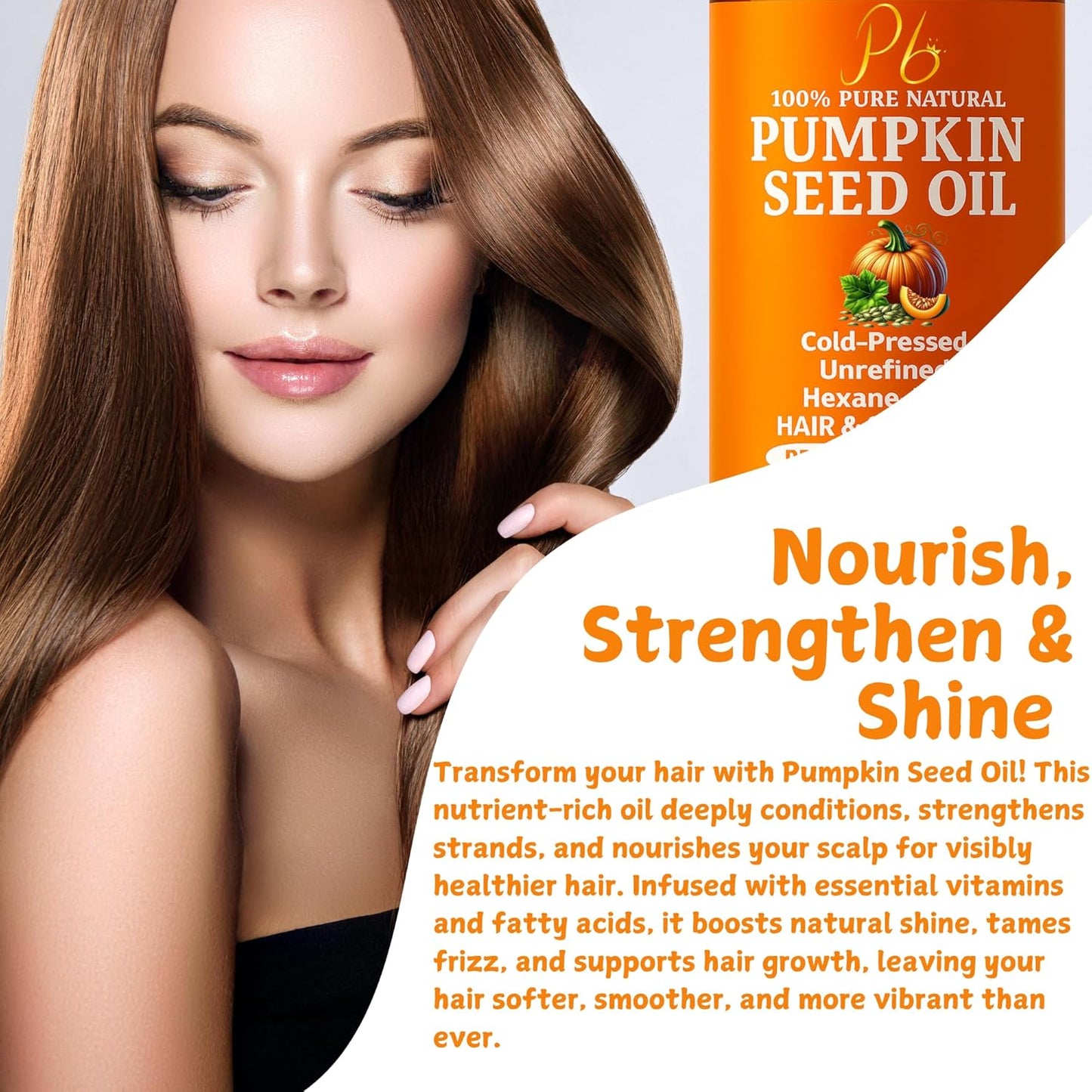 Pumpkin Seed Oil – Cold-Pressed & 100% Pure, Unrefined Pumpkin Oil for Hair Growth, Dry Skin & Face – Natural Anti-Aging Moisturizer & Hair Oil for Dry, Damaged Hair – Glass Bottle with Pump, 16 fl oz