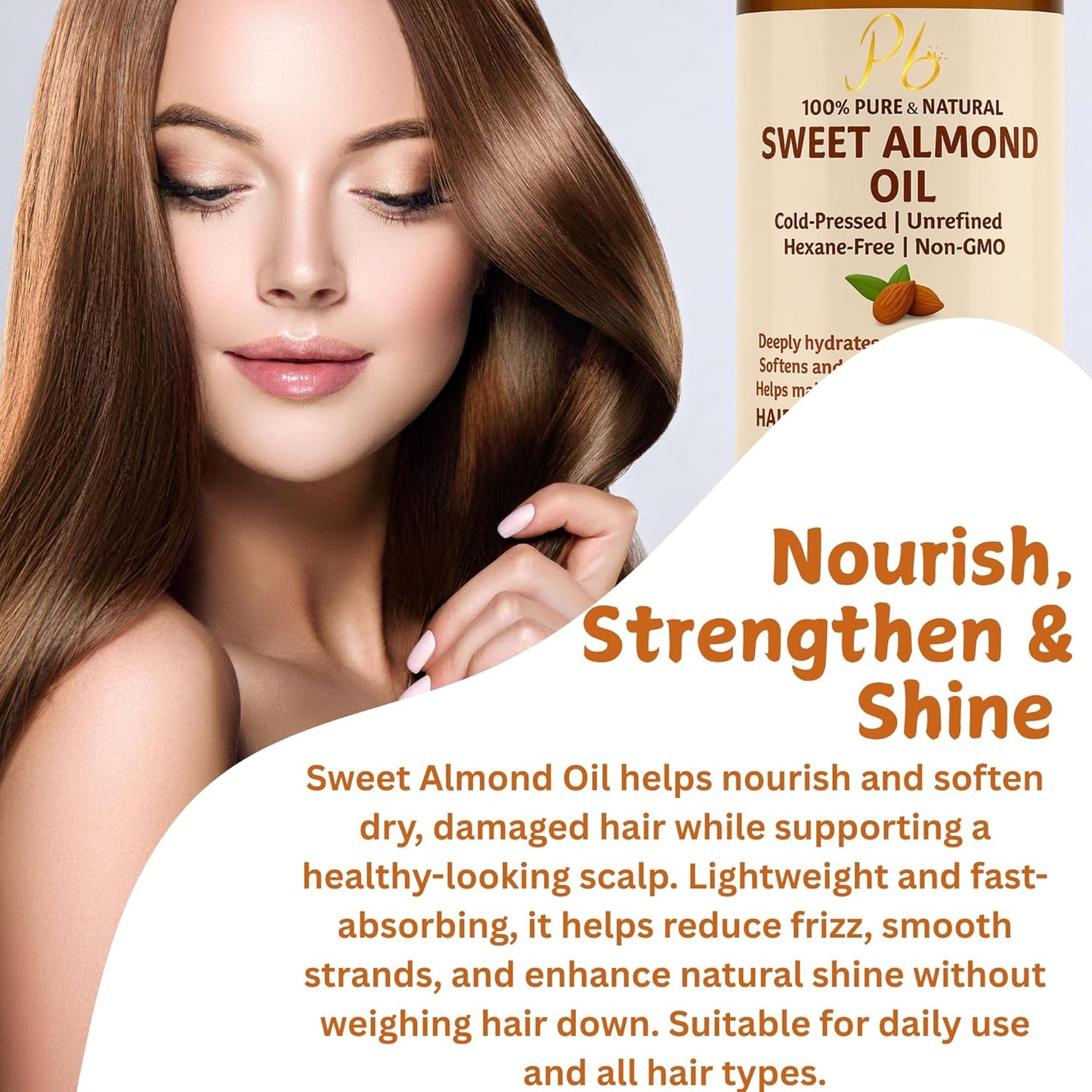 Almond Oil – 16 fl oz Glass Bottle with Pump | 100% Pure, Cold-Pressed, Unrefined & Hexane-Free | Sweet Almond Carrier Oil for Skin, Face & Hair | Natural Moisturizer & Massage Oil