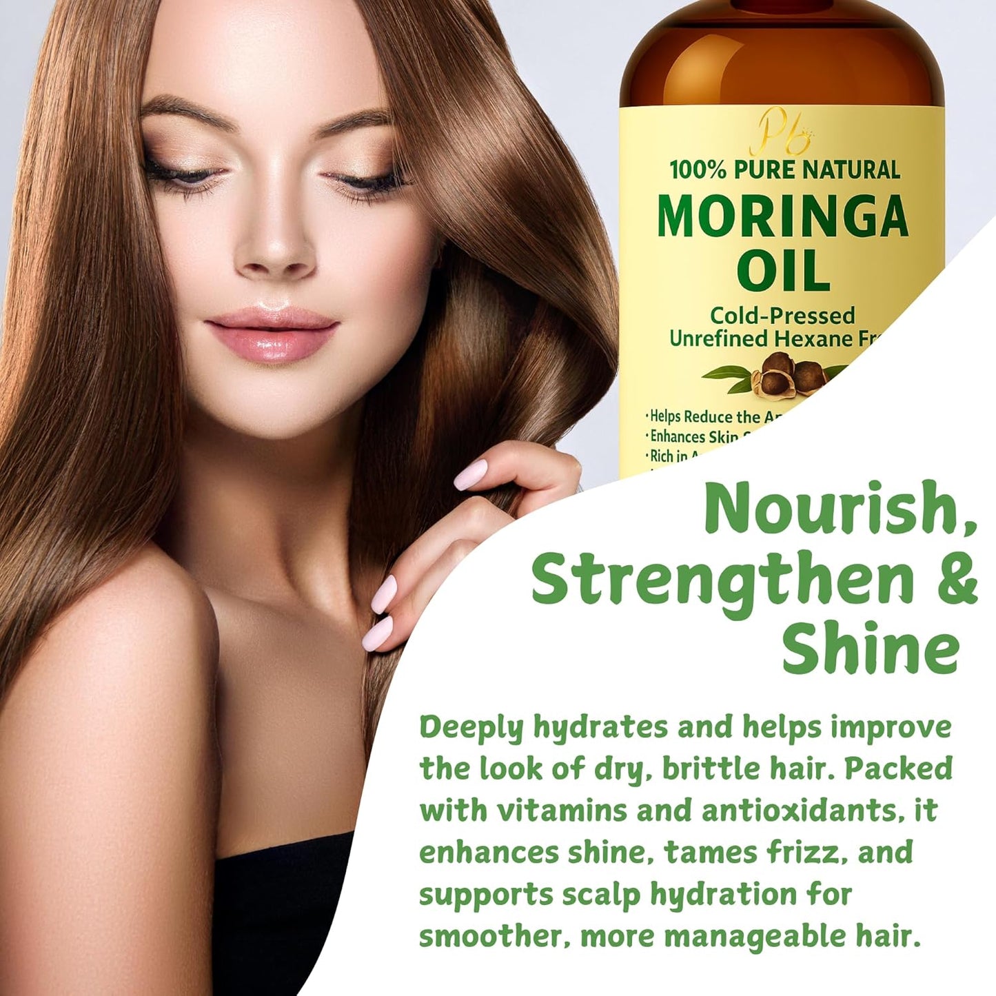 Moringa Oil – 100% Pure, Cold-Pressed & Unrefined – Moringa Seed Oil for Face, Skin, Hair & Body – Hydrating, Anti-Aging Moisturizer – 4 fl oz Amber Glass Bottle