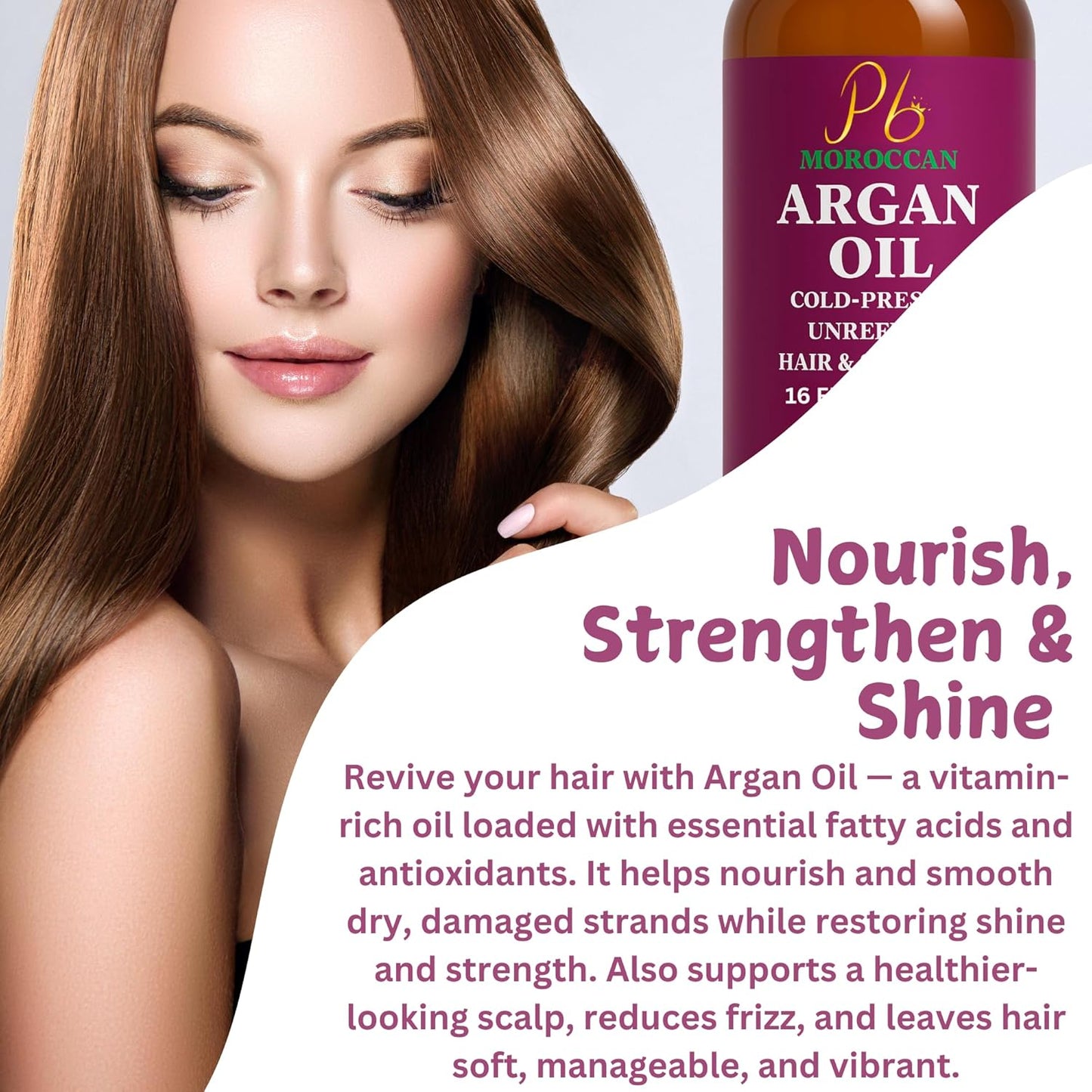 Argan Oil – 16 fl oz Glass Bottle with Pump | Argan Oil for Hair, 100% Pure Moroccan Cold-Pressed & Unrefined | Face & Skin Moisturizer, Nail & Cuticle Care, Carrier & Massage Oil