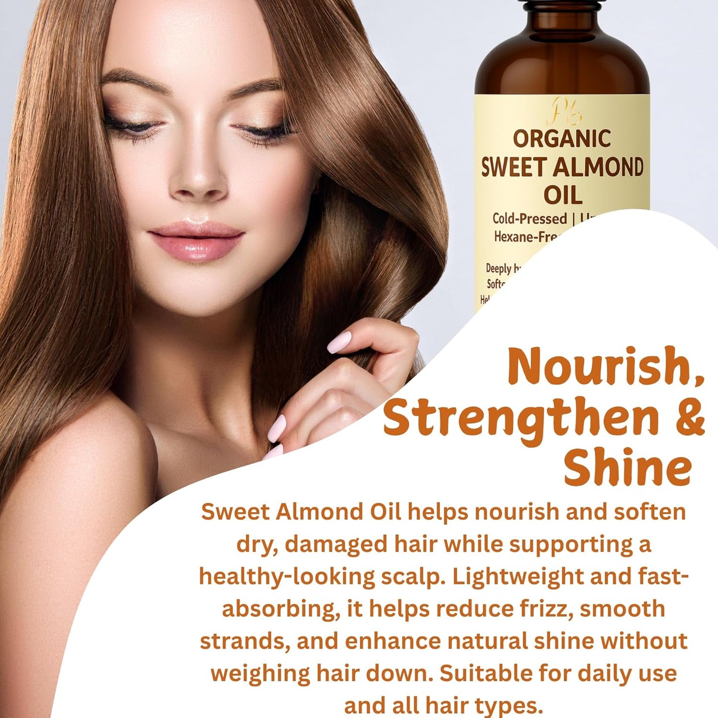 Organic Sweet Almond Oil – 100% Pure, Cold-Pressed & Unrefined | Deeply Hydrating, Lightweight Moisturizer for Face, Body, Hair & Massage – 4 fl oz Amber Glass Bottle