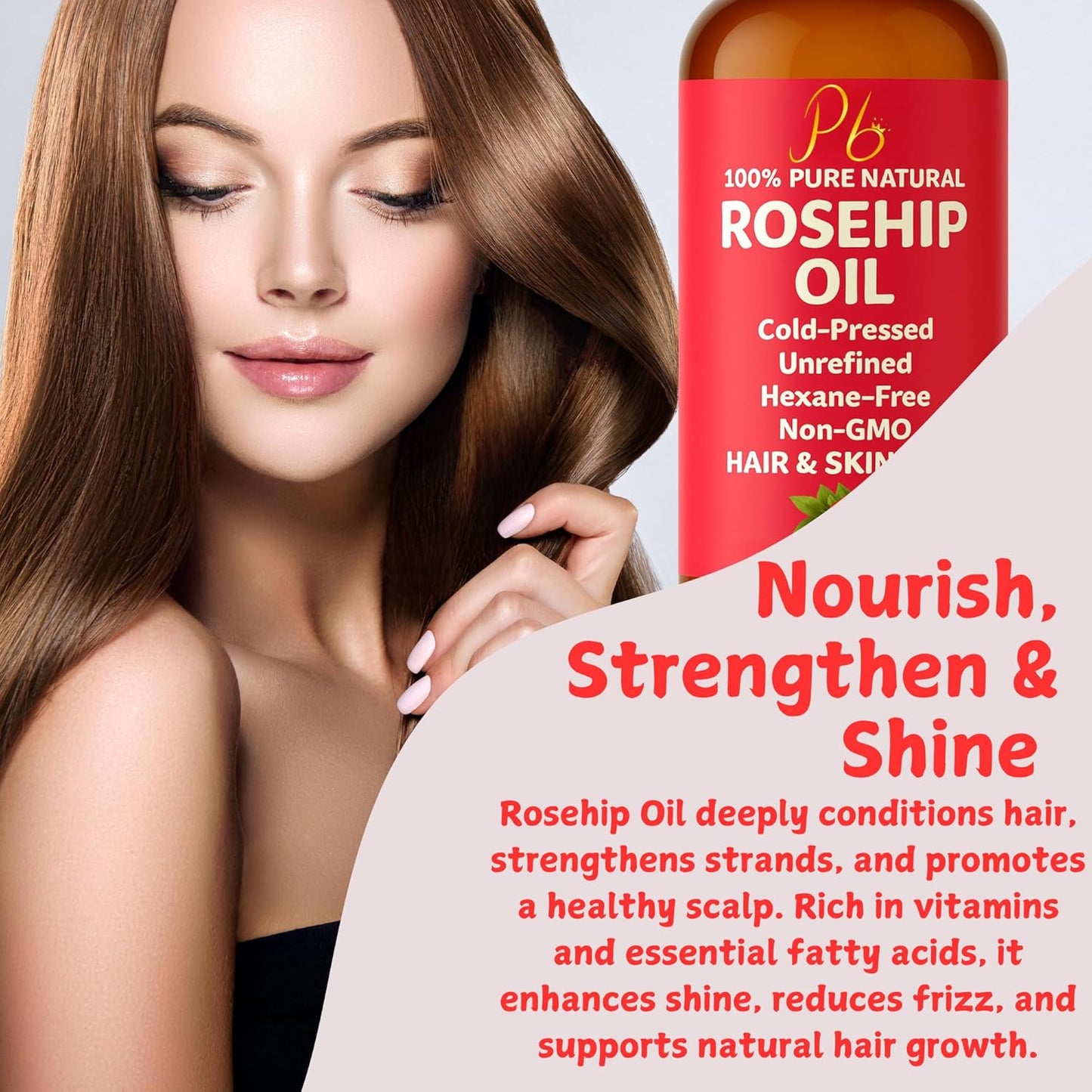Rosehip Oil – 16 fl oz Glass Bottle with Pump – Cold-Pressed & Unrefined, Rosehip Oil for Face, Skin & Hair – Natural Moisturizer for Scars, Wrinkles, Stretch Marks & Gua Sha Massage