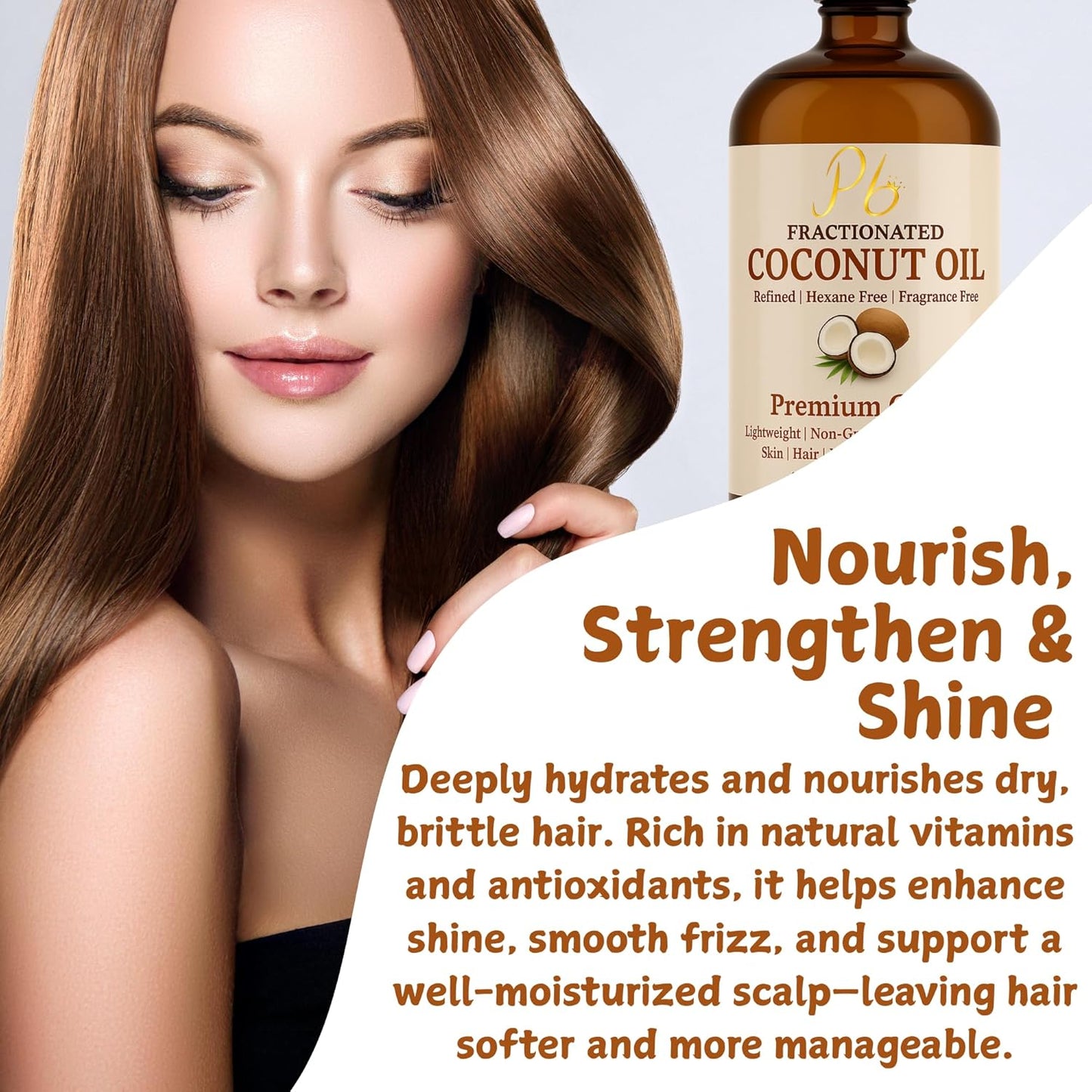 Fractionated Coconut Oil – 16 fl oz Glass Bottle with Pump | 100% Pure & Natural, Lightweight Cold-Pressed Carrier Oil for Skin, Hair & Body | Massage, Aromatherapy & DIY Skincare