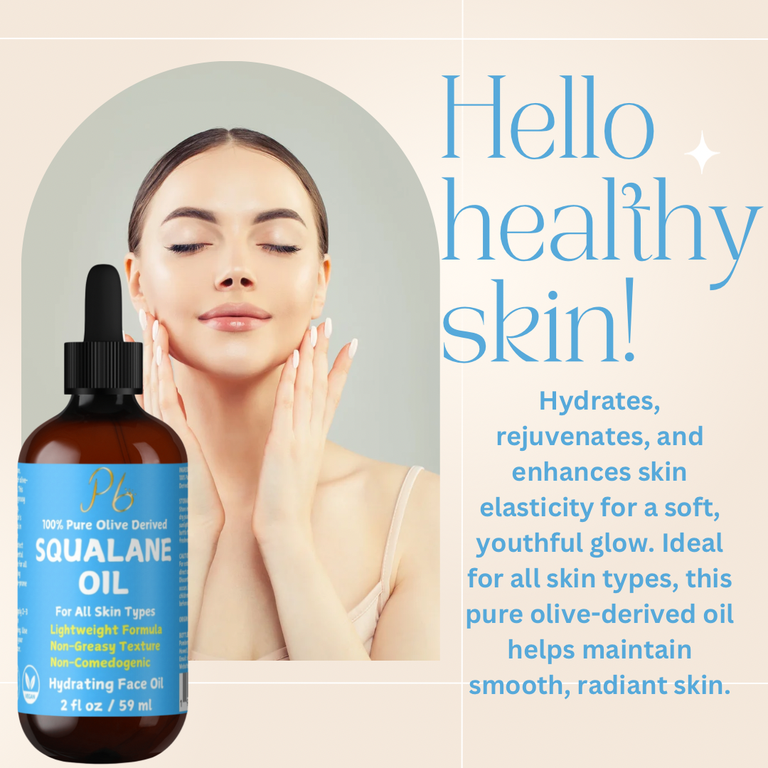 Squalane Oil Derived from Organic Olives, Moisturizer for Face, Skin & Hair, Face Oil, Anti-Aging, Plumping, Firming, Natural Body Oil, Squalne Oil for Face, Vegan 2 fl oz ( MADE IN USA )