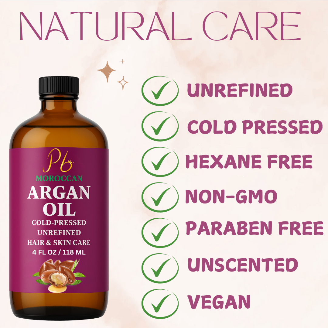 Argan Oil – 100% Pure Moroccan Argan Oil for Hair | Cold-Pressed, Unrefined & Hexane-Free | Natural Moisturizer for Dry Hair, Skin & Face | Carrier & Massage Oil, Glass Bottle 4 fl oz