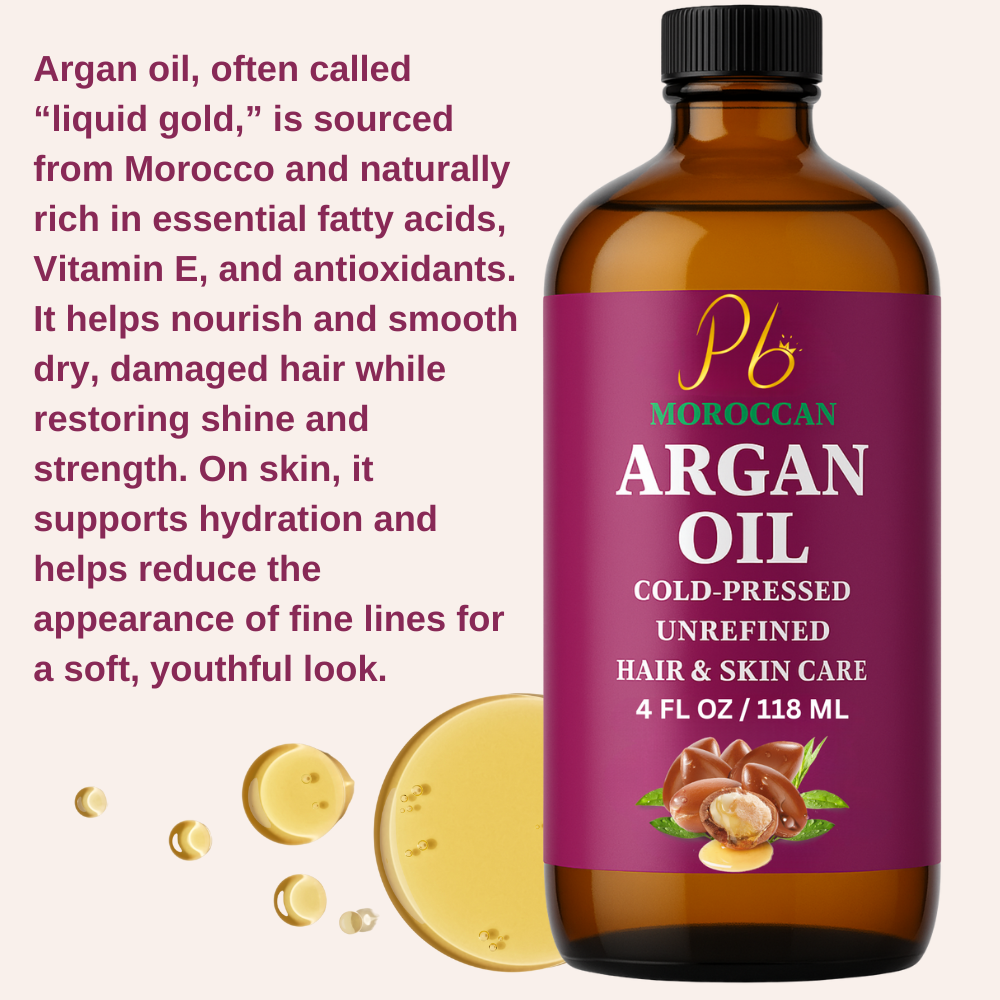 Argan Oil – 100% Pure Moroccan Argan Oil for Hair | Cold-Pressed, Unrefined & Hexane-Free | Natural Moisturizer for Dry Hair, Skin & Face | Carrier & Massage Oil, Glass Bottle 4 fl oz