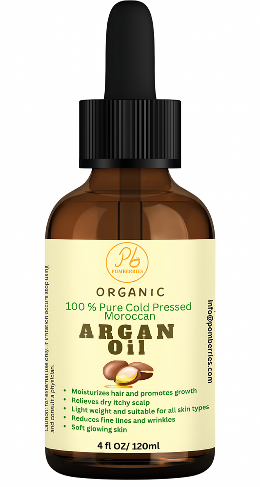 Pomberries Organic Cold Pressed Argan Oil, 100% Pure Natural, for Hair & Skin Care 4 fl oz Amber Glass Bottleby Pomberries