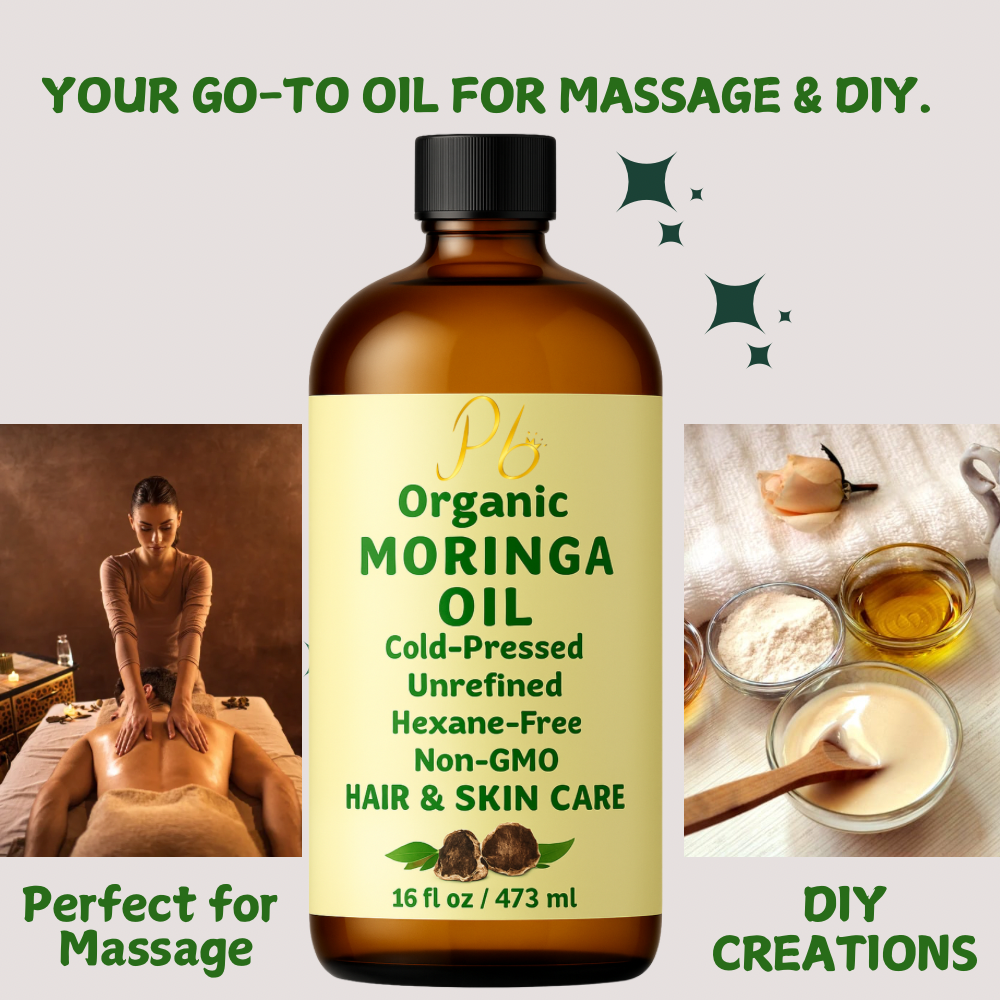 Organic Moringa Oil – 16 fl oz Bulk Size | Cold-Pressed & Unrefined | Anti-Aging Facial Oil | Wrinkle Reduction, Skin Firming, Hair & Scalp Moisturizer | Glass Bottle with Pump
