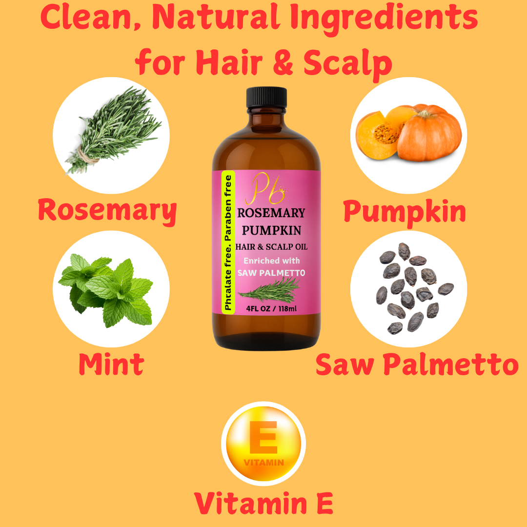 Rosemary Hair growth Oil,With Pumpkin Seed Oil, Peppermint Essential Oil, Saw Palmetto Oil 4 fl oz