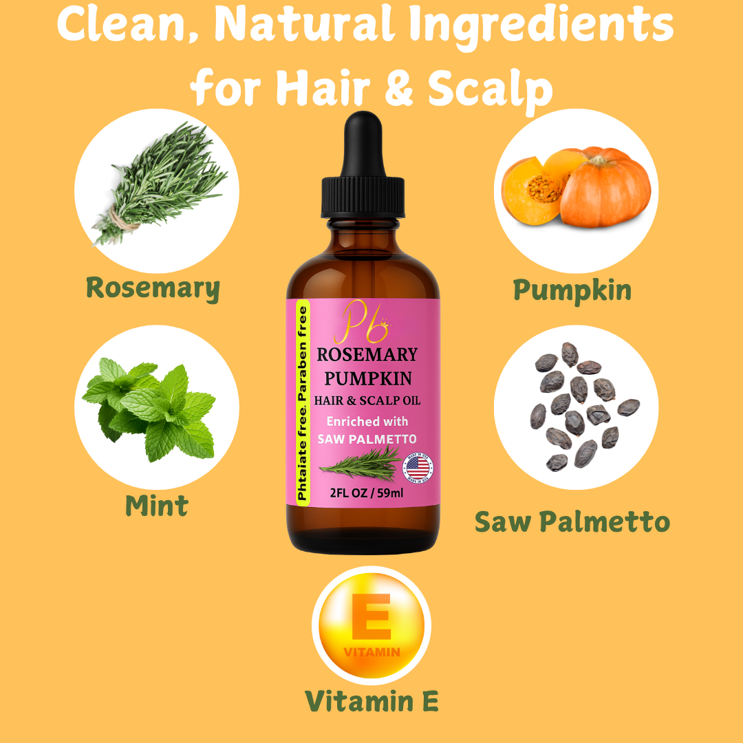Rosemary Hair Oil – Rosemary & Pumpkin Seed Oil for Hair & Scalp – With Saw Palmetto, Mint & Vitamin E – Deep Conditioning & Nourishing, - Rosemary Oil 2 fl oz