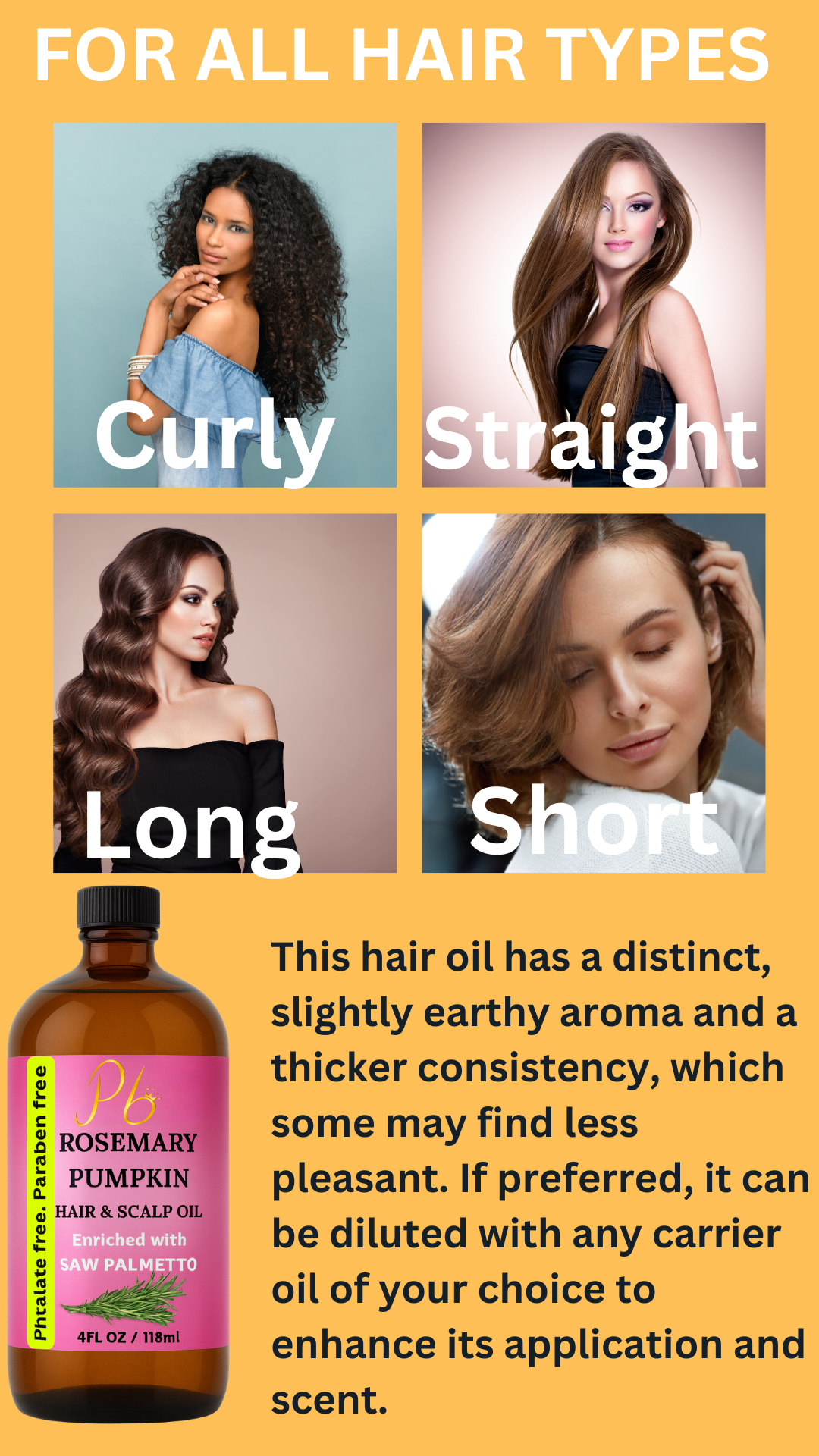 Rosemary Hair growth Oil,With Pumpkin Seed Oil, Peppermint Essential Oil, Saw Palmetto Oil 4 fl oz