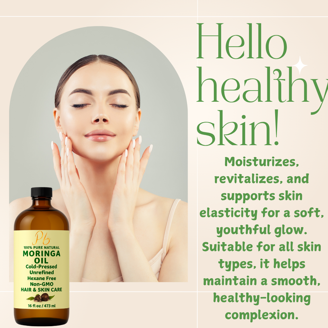 Moringa Oil – 100% Pure, Cold-Pressed & Unrefined – Moringa Seed Oil for Face, Skin, Hair & Body – Hydrating, Anti-Aging Moisturizer – 16 fl oz Amber Glass Bottle with Pump