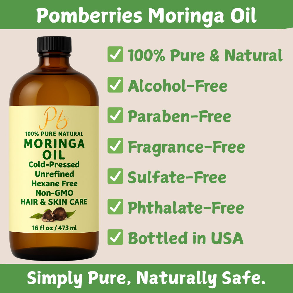 Moringa Oil – 100% Pure, Cold-Pressed & Unrefined – Moringa Seed Oil for Face, Skin, Hair & Body – Hydrating, Anti-Aging Moisturizer – 16 fl oz Amber Glass Bottle with Pump