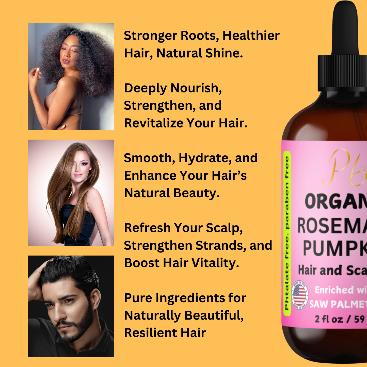 Rosemary Hair Oil – Rosemary & Pumpkin Seed Oil for Hair & Scalp – With Saw Palmetto, Mint & Vitamin E – Deep Conditioning & Nourishing, - Rosemary Oil 2 fl oz