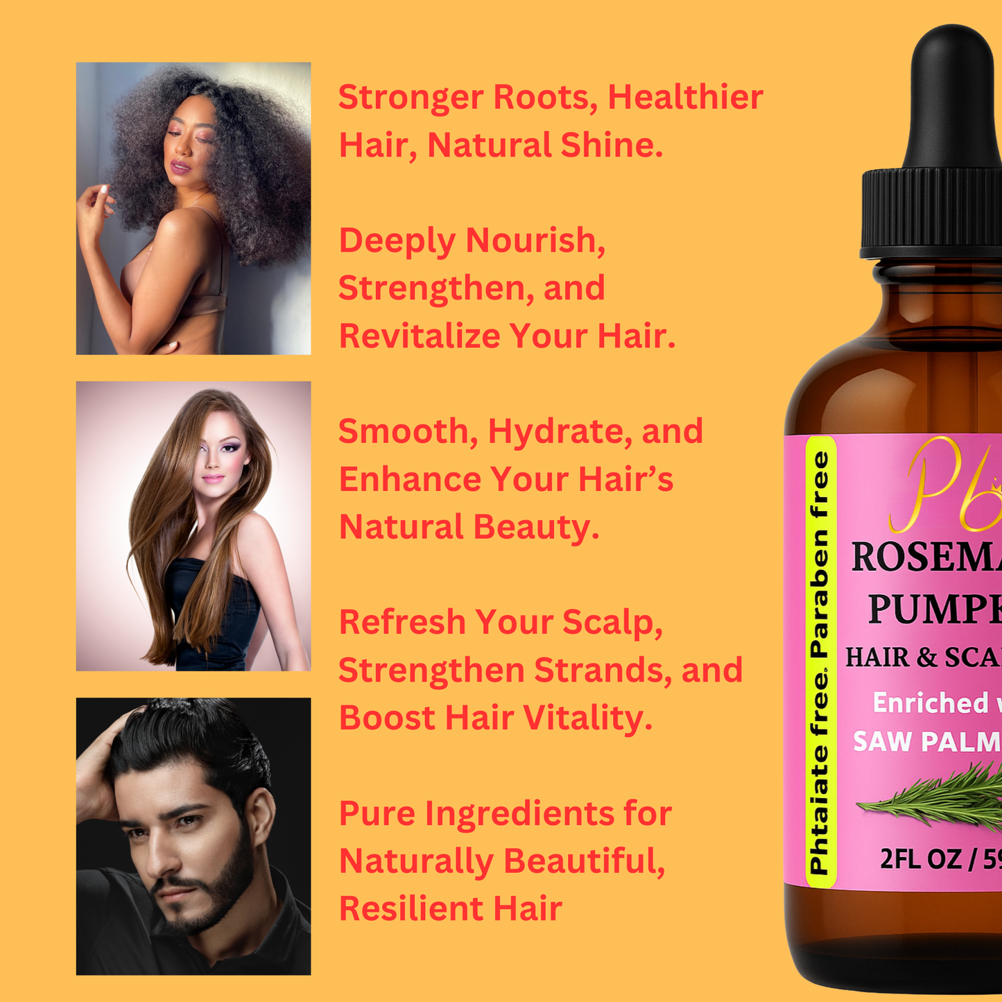 Rosemary Hair Oil – Rosemary & Pumpkin Seed Oil for Hair & Scalp – With Saw Palmetto, Mint & Vitamin E – Deep Conditioning & Nourishing, - Rosemary Oil 2 fl oz