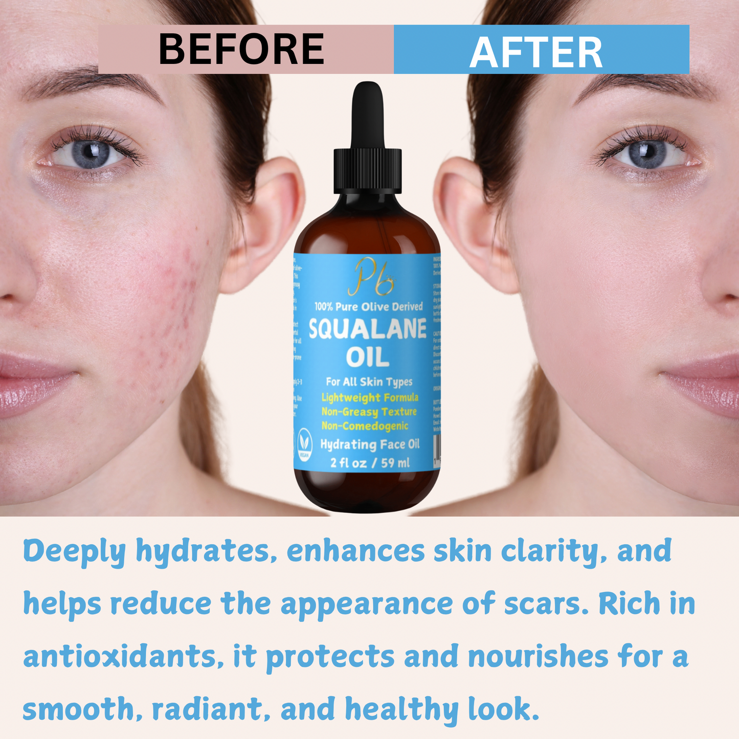 Squalane Oil Derived from Organic Olives, Moisturizer for Face, Skin & Hair, Face Oil, Anti-Aging, Plumping, Firming, Natural Body Oil, Squalne Oil for Face, Vegan 2 fl oz ( MADE IN USA )