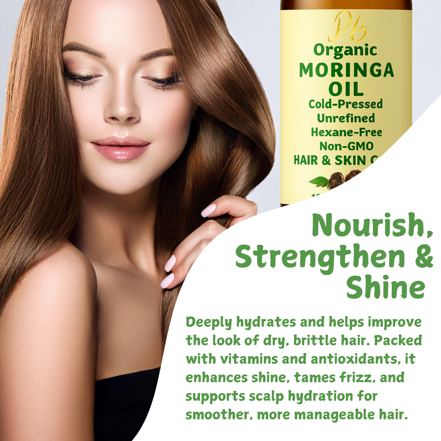 Organic Moringa Oil – 16 fl oz Bulk Size | Cold-Pressed & Unrefined | Anti-Aging Facial Oil | Wrinkle Reduction, Skin Firming, Hair & Scalp Moisturizer | Glass Bottle with Pump
