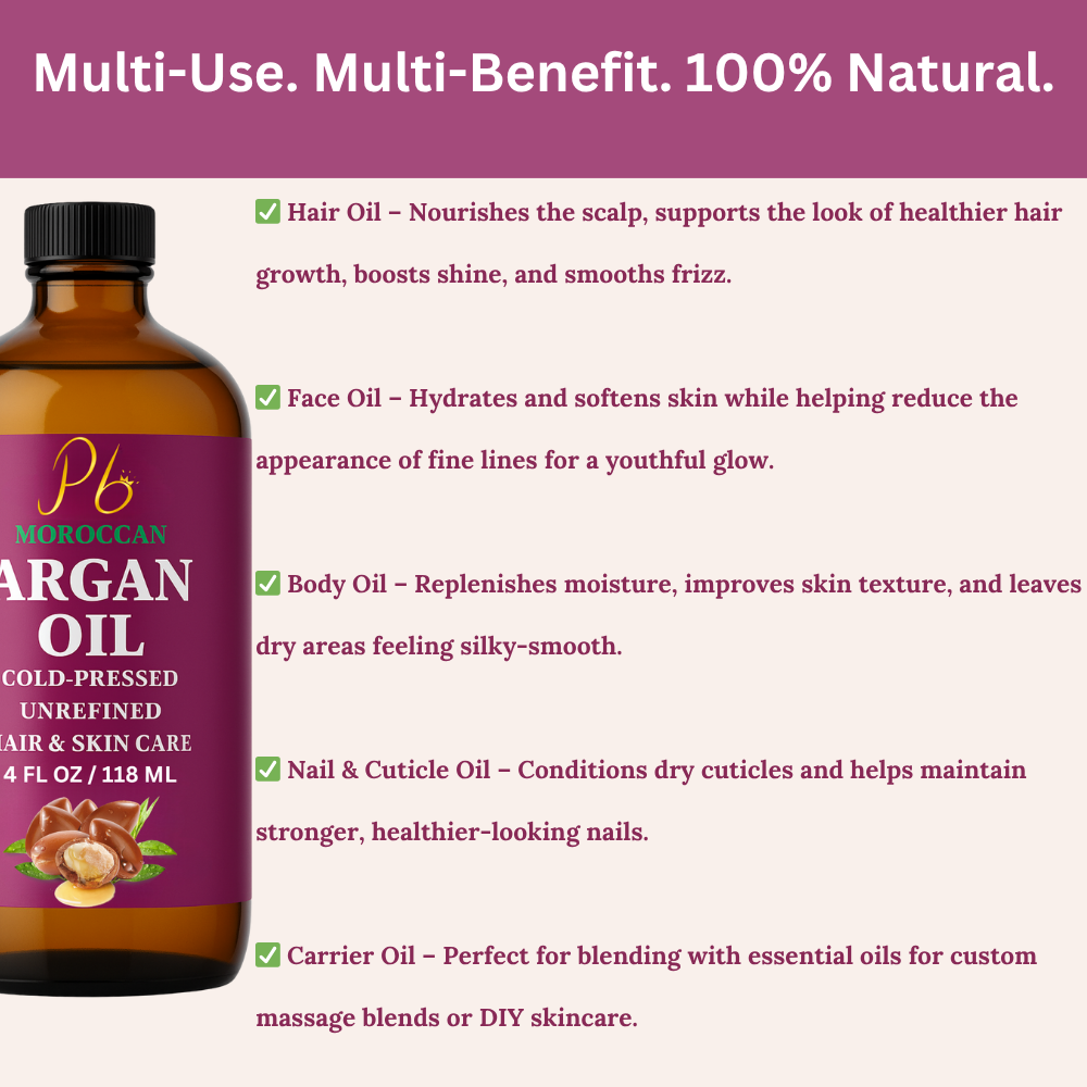 Argan Oil – 100% Pure Moroccan Argan Oil for Hair | Cold-Pressed, Unrefined & Hexane-Free | Natural Moisturizer for Dry Hair, Skin & Face | Carrier & Massage Oil, Glass Bottle 4 fl oz