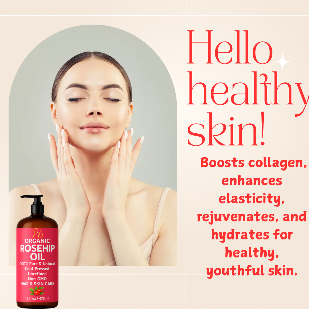 Organic Cold Pressed Rosehip Oil – 16 fl oz | Unrefined, Hexane-Free, Glass Bottle with Pump | Face, Body & Hair Moisturizer | Skin Brightening | Anti-Aging | Dark Spot Support