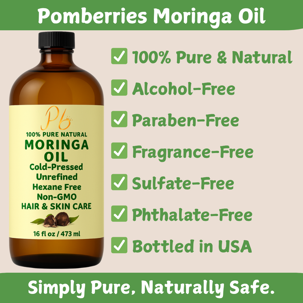 Moringa Oil – 100% Pure, Cold-Pressed & Unrefined – Moringa Seed Oil for Face, Skin, Hair & Body – Hydrating, Anti-Aging Moisturizer – 16 fl oz Amber Glass Bottle with Pump