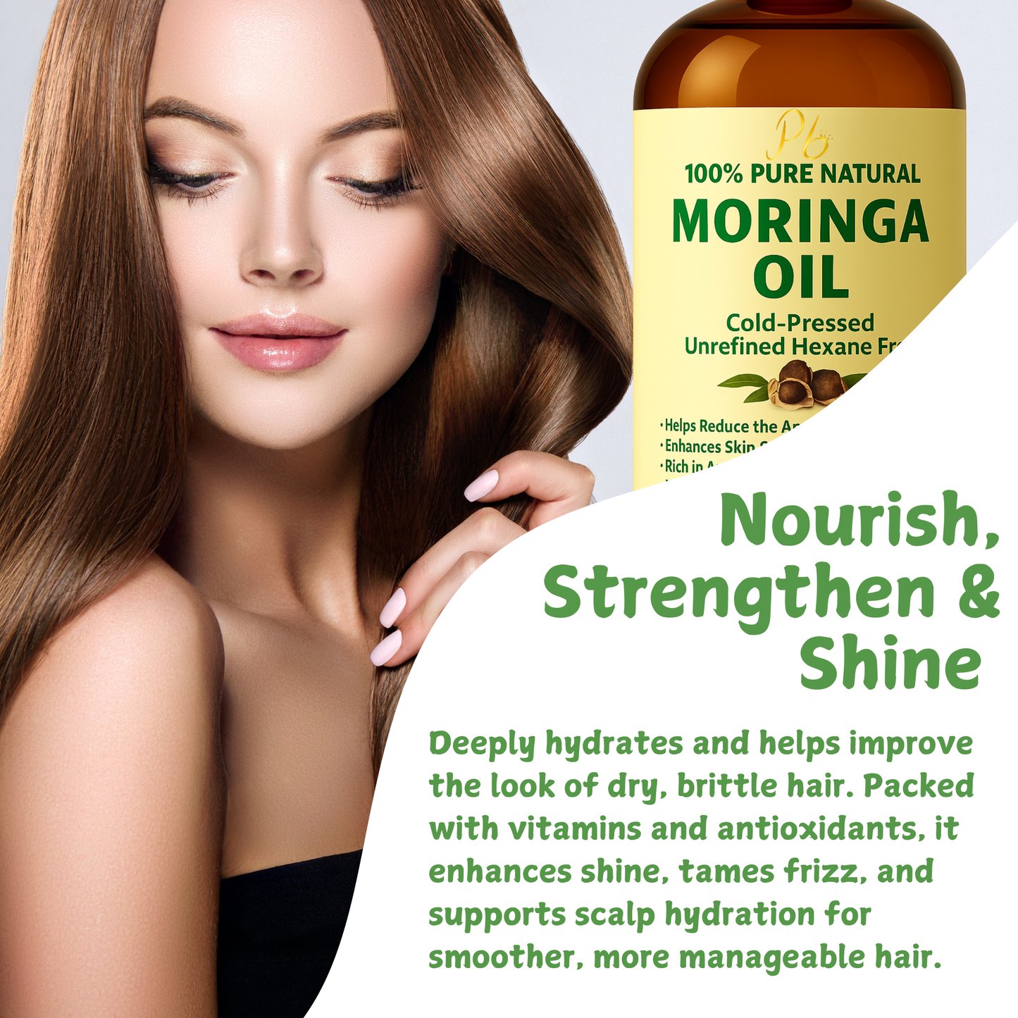 Moringa Oil – 100% Pure, Cold-Pressed & Unrefined – Moringa Seed Oil for Face, Skin, Hair & Body – Hydrating, Anti-Aging Moisturizer – 16 fl oz Amber Glass Bottle with Pump